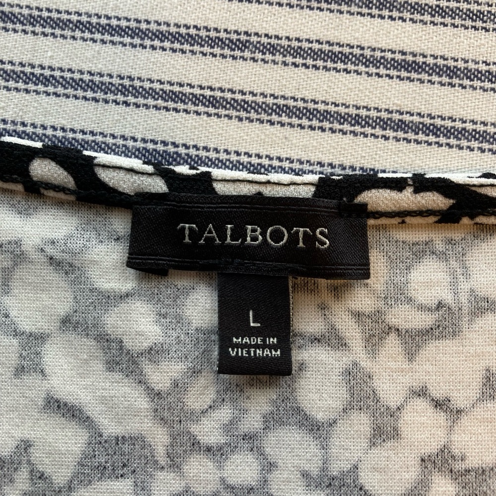 Talbots Black and White Patterned 3/4 Sleeve Women's Top, Size Large - Picture 5 of 11